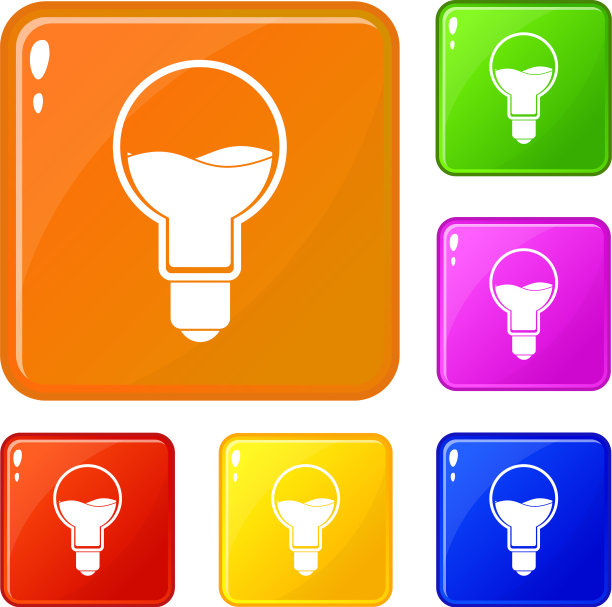 灯泡与蓝色水内的图标设置图片下载