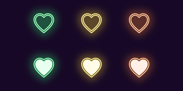 霓虹图标集时尚之心发光的爱图片下载