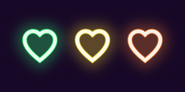 霓虹图标集时尚之心发光的爱图片下载