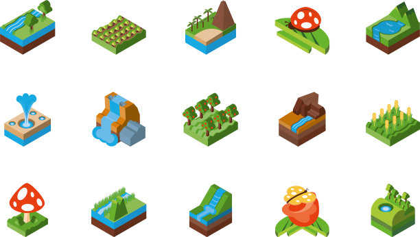 孤立的等距自然图标集设计图片下载