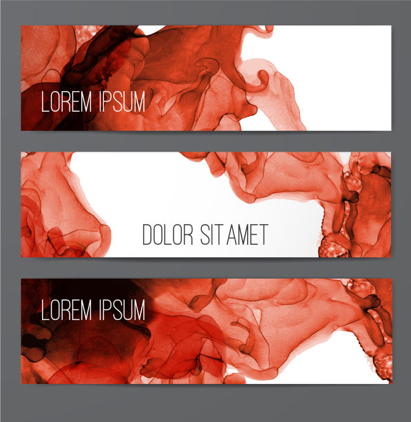 三个红色的横幅和抽象的酒精墨水图片下载