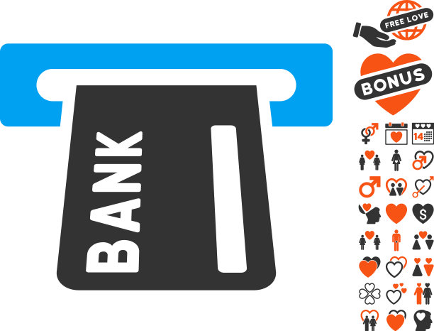 银行ATM图标与爱情奖金图片下载