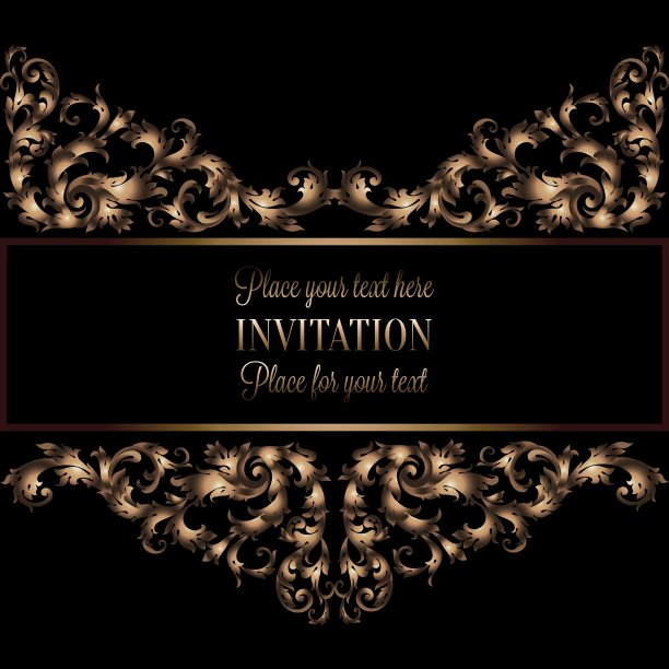 黑色的复古金色请柬或婚礼卡片图片下载