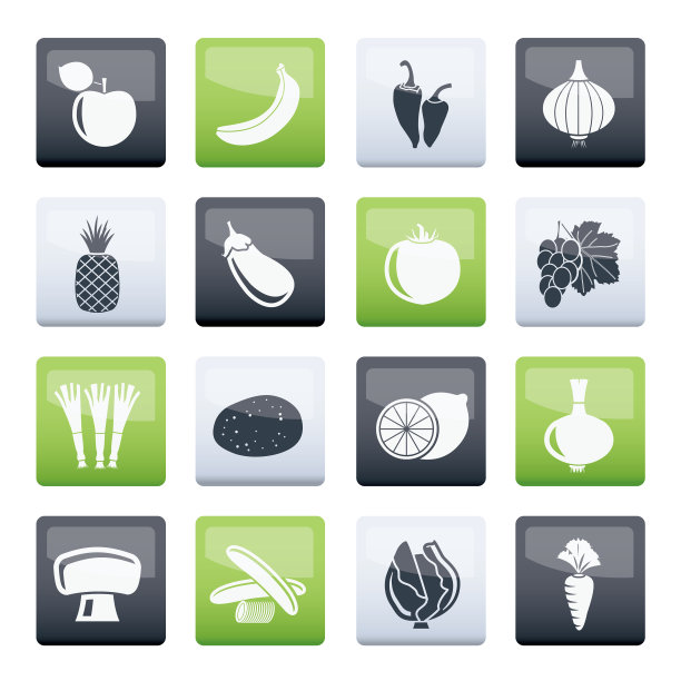 不同种类的水果和蔬菜图标图片下载