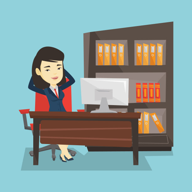 满意的商务女性放松在办公室图片下载