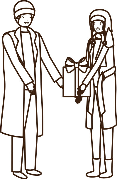 年轻夫妇与礼品盒化身的角色图片下载