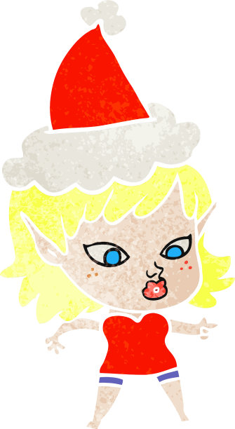 漂亮的复古卡通精灵女孩穿着圣诞老人图片下载