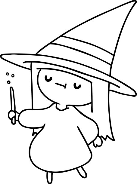 一个可爱可爱的女巫女孩的线条画图片下载