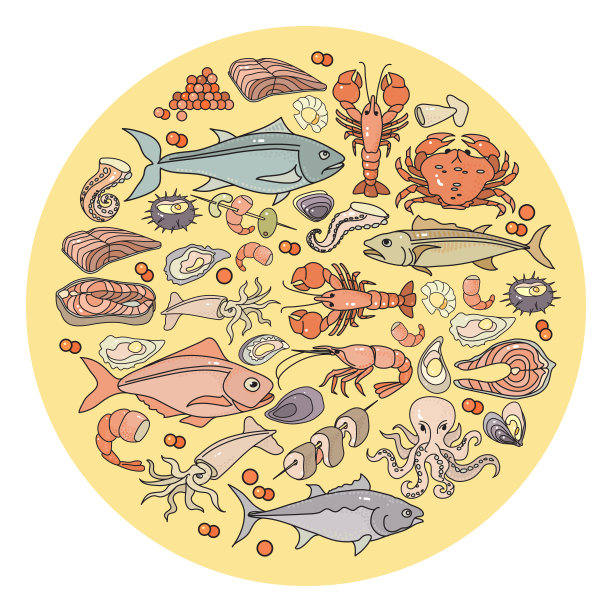 一套色彩斑斓的海鲜配料图片下载