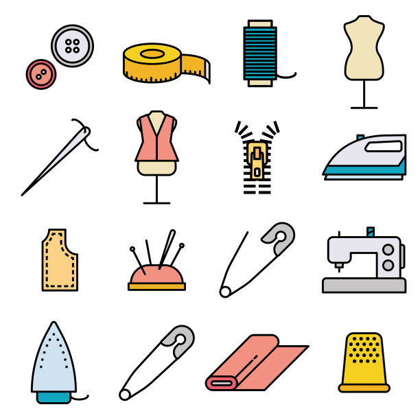 缝纫和刺绣工具细线图标设置图片下载