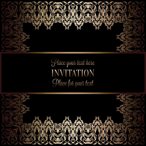 黑色的复古金色请柬或婚礼卡片图片下载