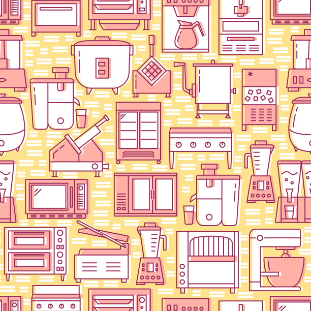 厨房设备在线条风格上无缝图案图片下载