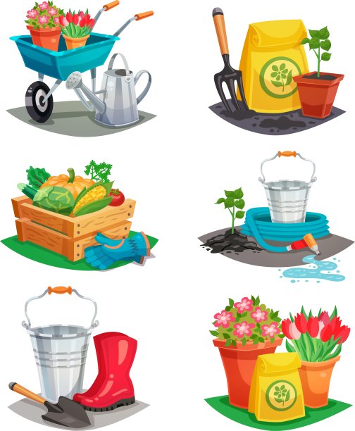 一组孤立的花园设计作品图片下载