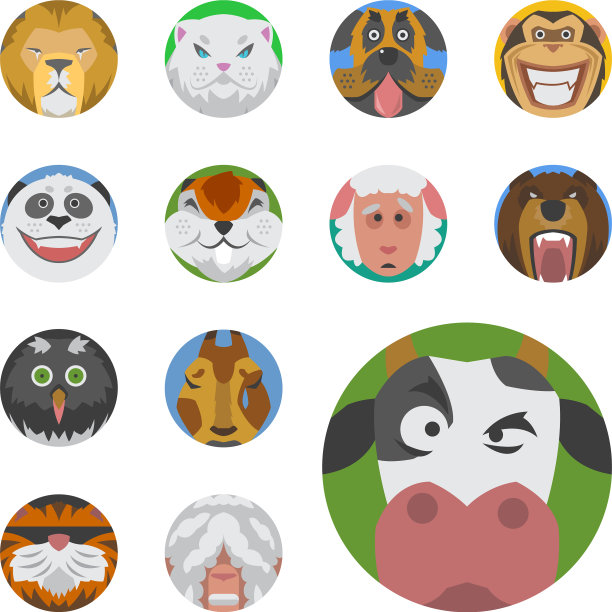 可爱的动物情绪图标孤立的乐趣设置脸图片下载