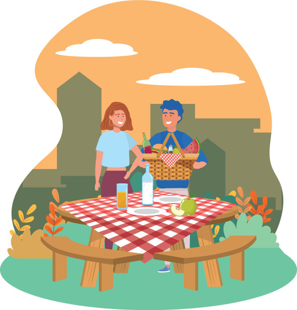 一对夫妇正在设计野餐图片下载
