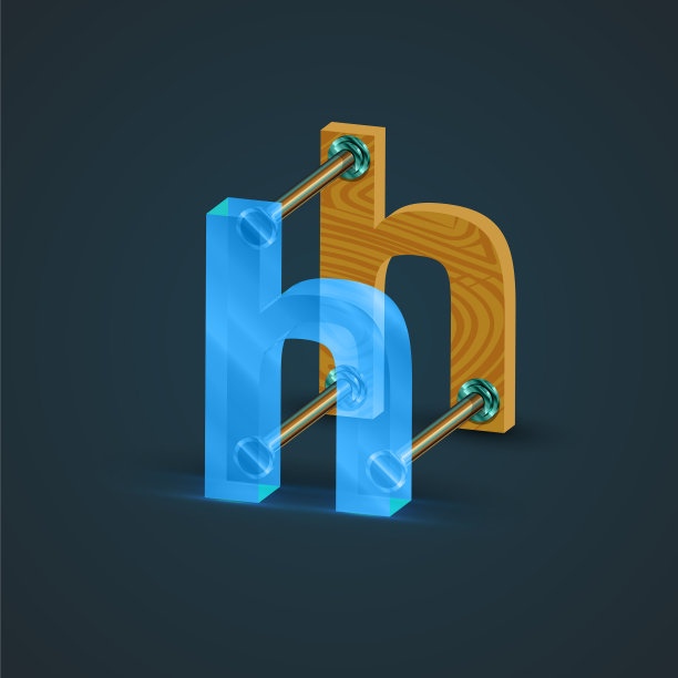 3d现实的玻璃和木材字符图片下载