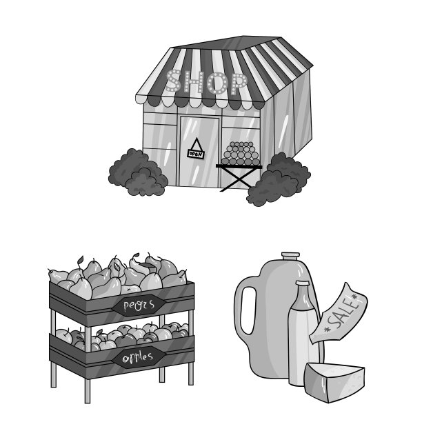 超市和设备单色图标设置图片下载