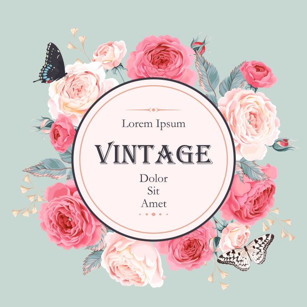 卡片上有玫瑰和蝴蝶图片下载