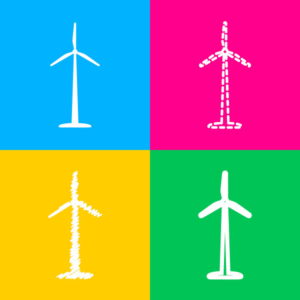 风力涡轮机标志或标志四种风格的图标上图片下载