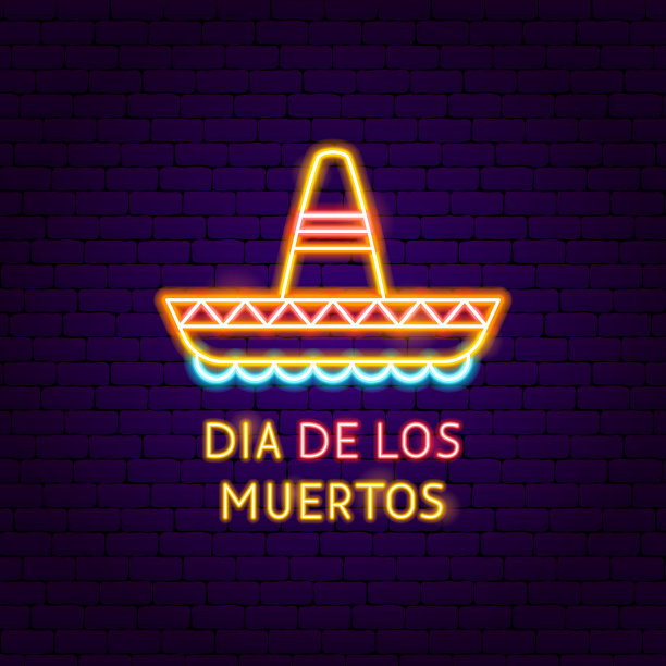 霓虹灯标签亡灵节图片下载