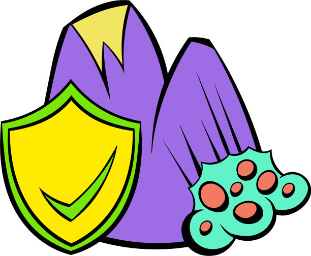 滑坡和黄色盾牌与tick图标卡通图片下载