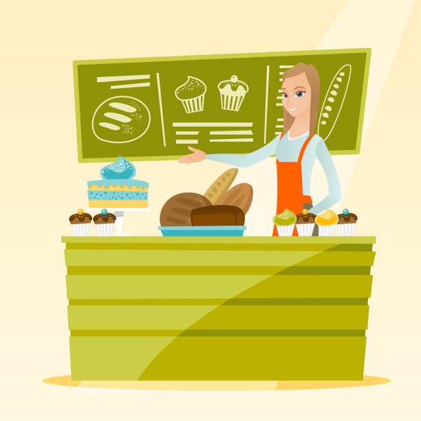 站在面包店柜台后面的工人图片下载