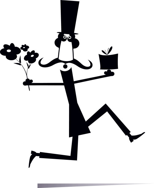 跑步的男人，带着一束鲜花和礼物图片下载