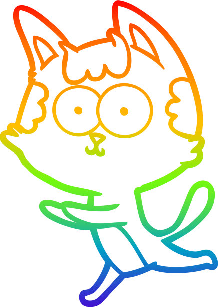 彩虹梯度线画快乐卡通猫图片下载
