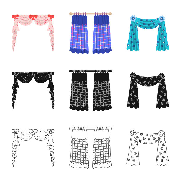 孤立的对象窗帘和窗帘符号集图片下载