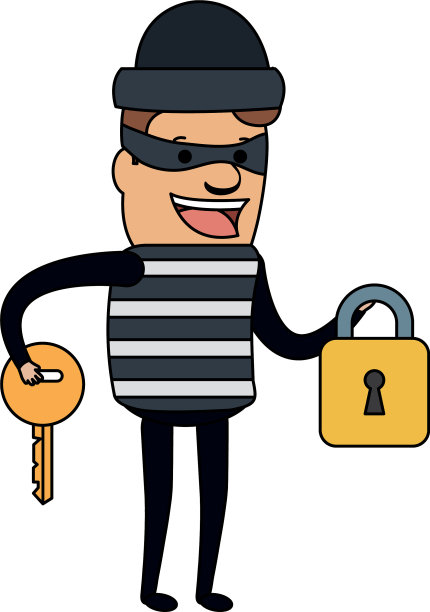 小偷坏与挂锁和钥匙化身的角色图片下载