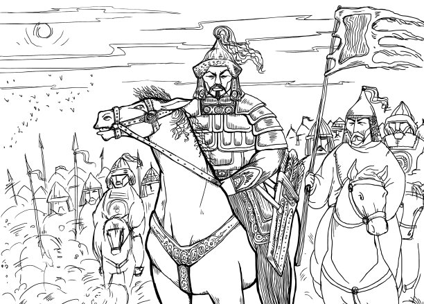 蒙古汗游牧在马背上和他的部落图片下载