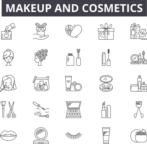 化妆品和化妆品概念线图标标志图片下载