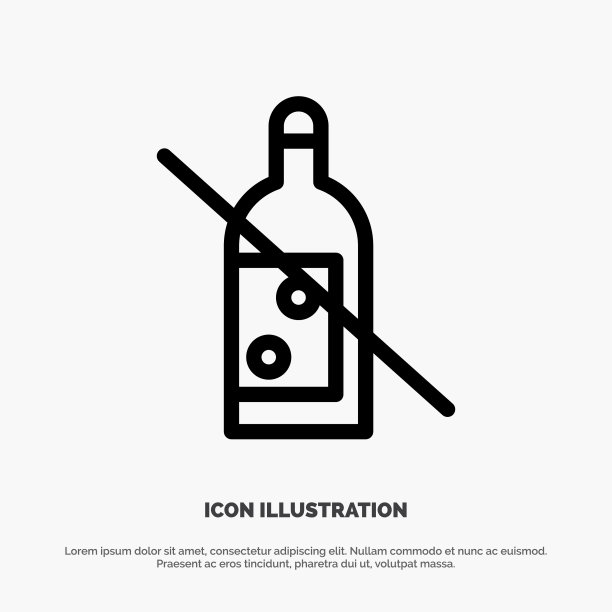 酒精酒瓶禁止无威士忌线图标图片下载