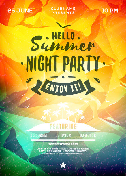 夏夜派对传单或海报设计图片下载