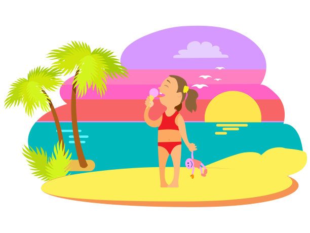 夏天穿着泳装吃冰淇淋的女孩图片下载