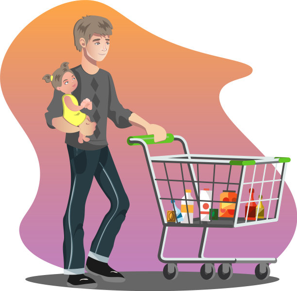 父亲和女儿和购物车图片下载