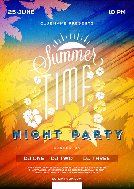 夏夜派对传单或海报设计图片下载