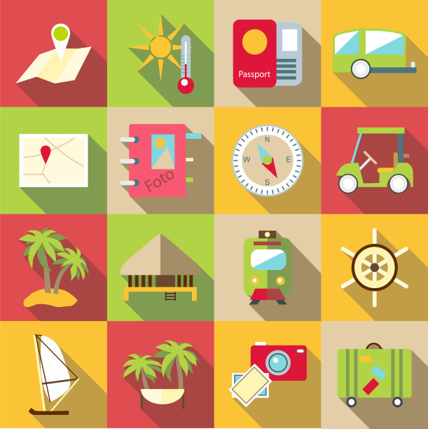 旅行图标设置平坦的风格图片下载