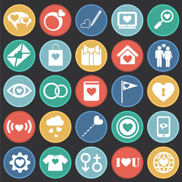 情人节图标设置在颜色圈黑色图片下载