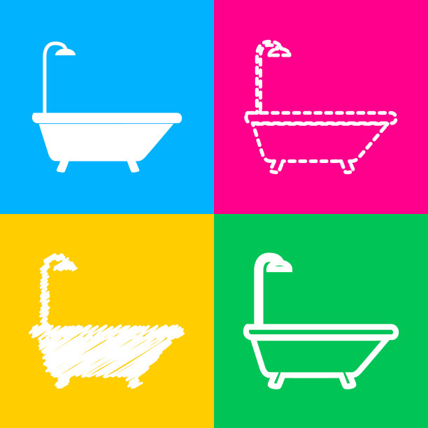 浴缸标志四种风格的图标上有四种颜色图片下载