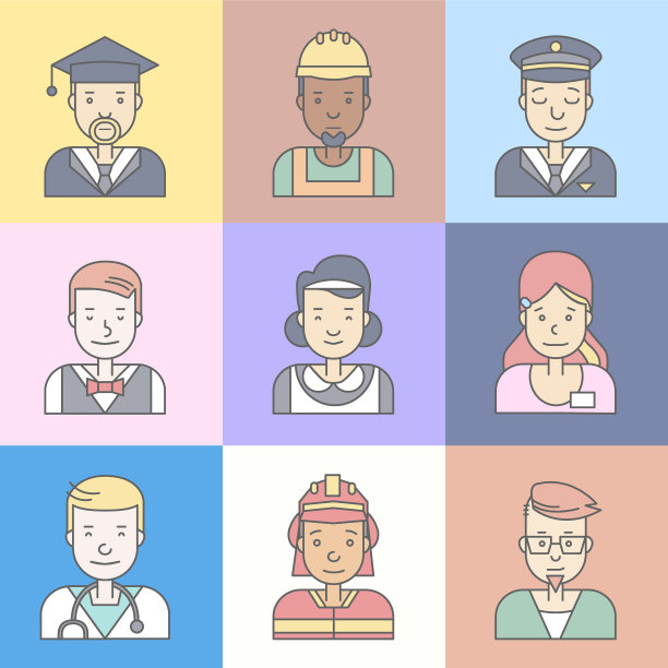 线性扁平的人的脸和职业图片下载