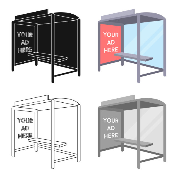 卡通风格的公交车站广告图标图片下载