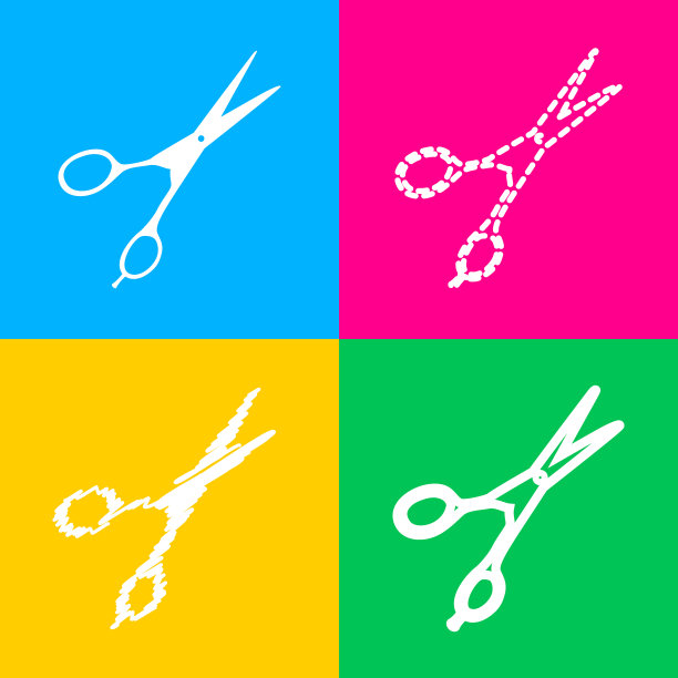 理发剪刀上有四种风格的图标图片下载