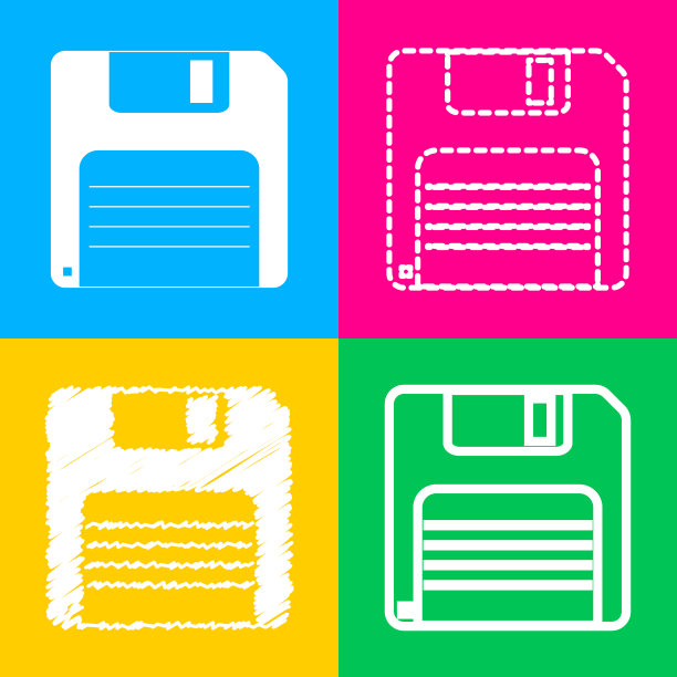 软盘标志上有四种风格的图标图片下载