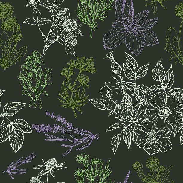 颜色为绿色和紫色的无缝图案图片下载