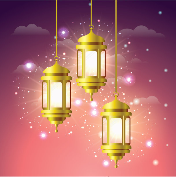 斋月卡里挂着金色的灯图片下载