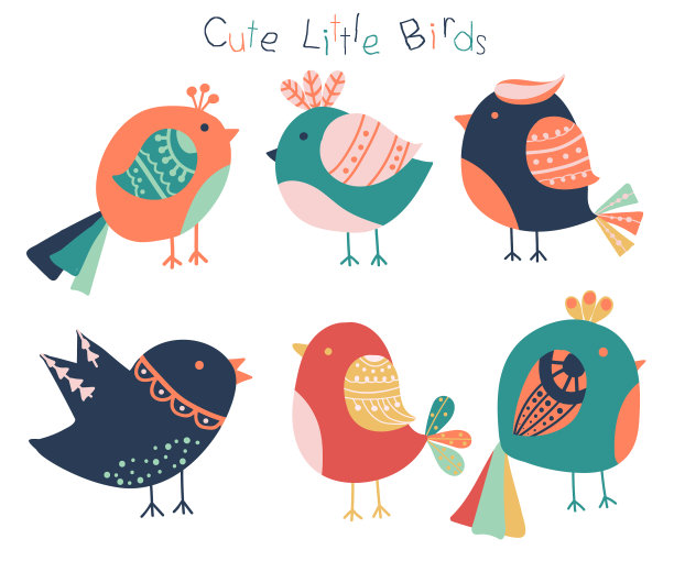手绘可爱的小鸟收集孤立上图片下载