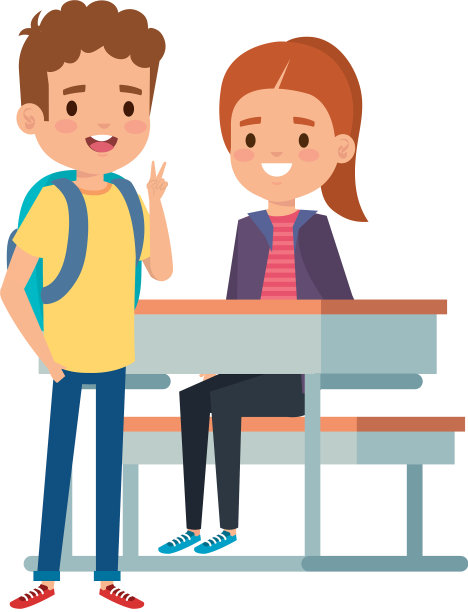 可爱的小学生情侣在课桌上图片下载