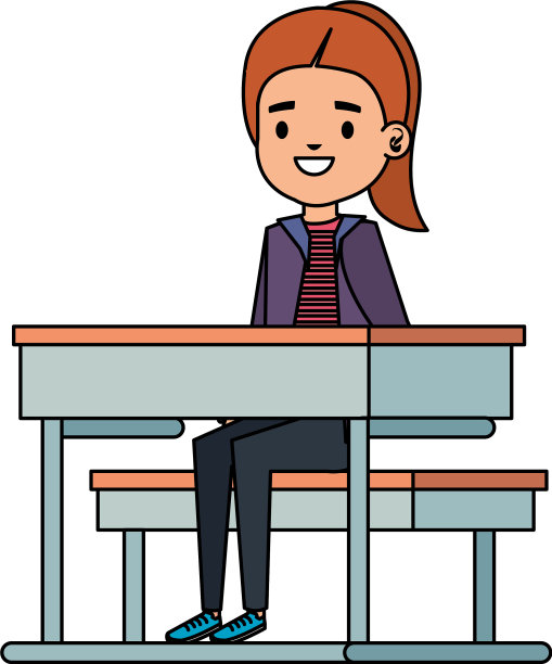 可爱的小女生坐在课桌上图片下载