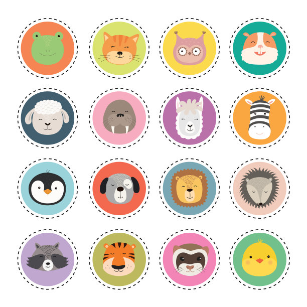 设置可爱的动物脸贴纸图片下载